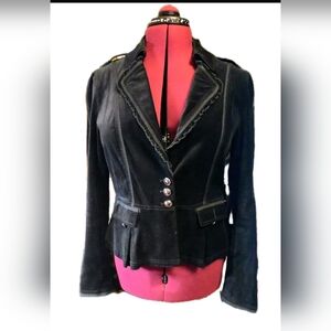 White House Black Market Black Velvet Peplum Blazer Jacket Size 12